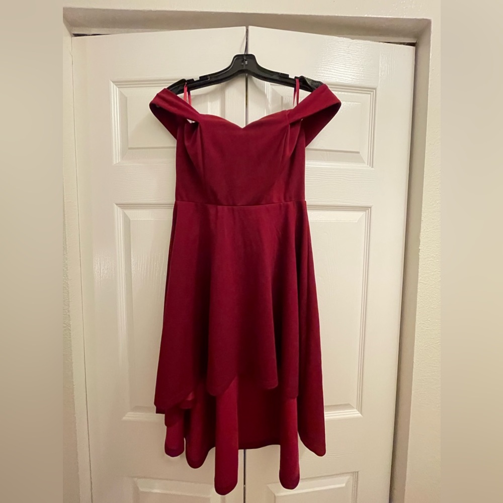 NEW with tags Windsor brand off shoulder high low a-line burgundy dress